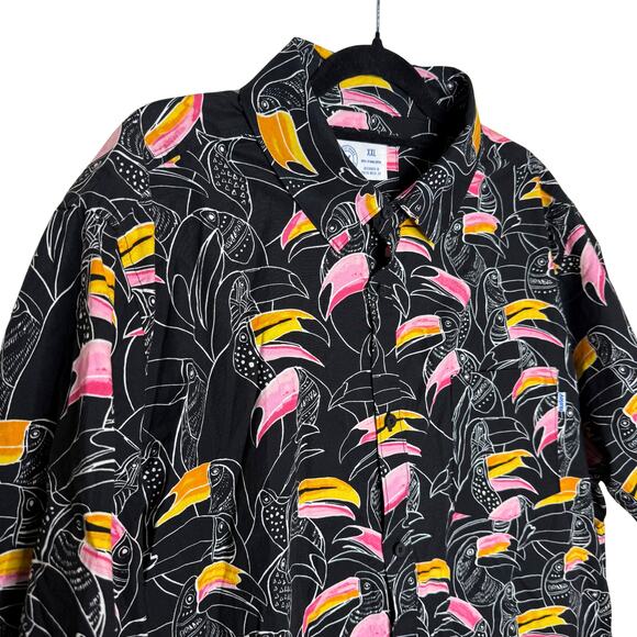 Hurley Short Sleeve Tropical Toucan Print Button-Up Shirt Size XXL Summer Top - Picture 3 of 11